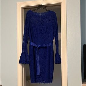 Shani Lace Royal Blue Lace Dress with Ribbon Belt